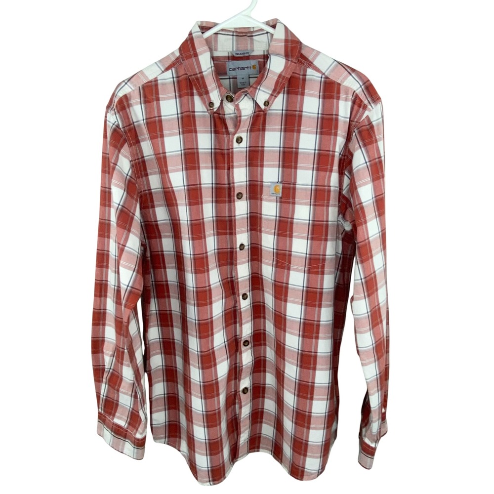 Carhartt Plaid Button Down Shirt Mens M Relaxed Fit Red White Workwear Gorpcore